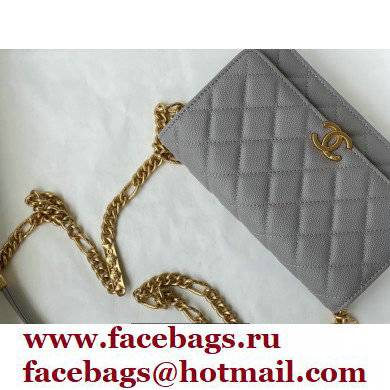 Chanel Plate Logo Grained Calfskin Wallet on Chain WOC Bag Gray 2021