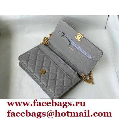 Chanel Plate Logo Grained Calfskin Wallet on Chain WOC Bag Gray 2021