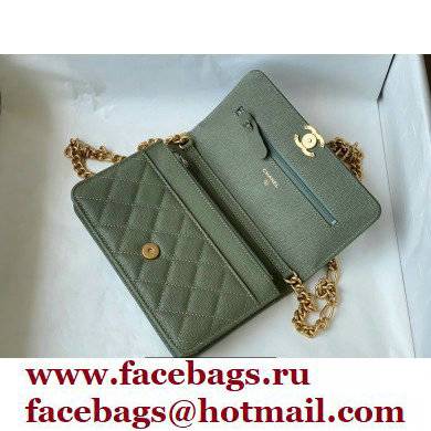 Chanel Plate Logo Grained Calfskin Wallet on Chain WOC Bag Green 2021