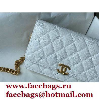 Chanel Plate Logo Grained Calfskin Wallet on Chain WOC Bag White 2021