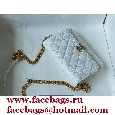 Chanel Plate Logo Grained Calfskin Wallet on Chain WOC Bag White 2021