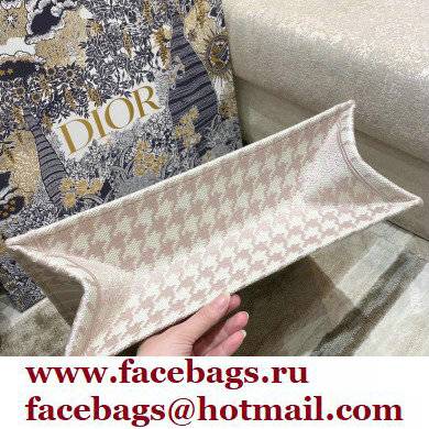 Dior Book Tote Bag in Houndstooth Embroidery Pale Pink 2021