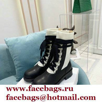 Dior Calfskin and Cotton Diorland Lace-Up Boots Black/White 2021