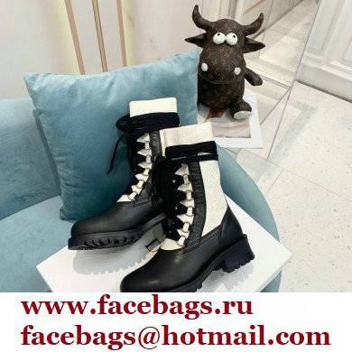 Dior Calfskin and Cotton Diorland Lace-Up Boots Black/White 2021