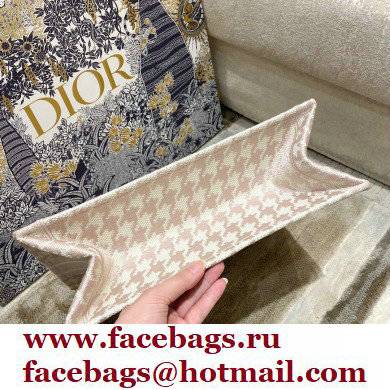 Dior Small Book Tote Bag in Houndstooth Embroidery Pale Pink 2021