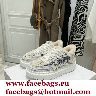 Dior Toile de Jouy Embroidered Natural Shearling Addict Sneakers Blue 2021