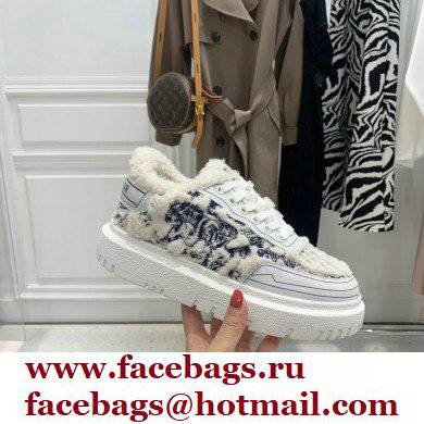 Dior Toile de Jouy Embroidered Natural Shearling Addict Sneakers Blue 2021