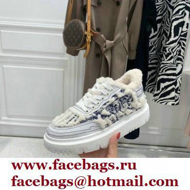 Dior Toile de Jouy Embroidered Natural Shearling Addict Sneakers Blue 2021