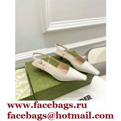 Gucci Heel 4cm Crocodile Print Slingback Pumps White 2022