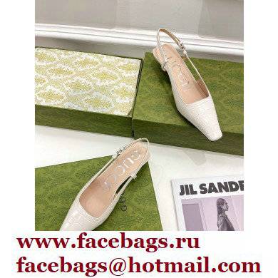 Gucci Heel 4cm Crocodile Print Slingback Pumps White 2022