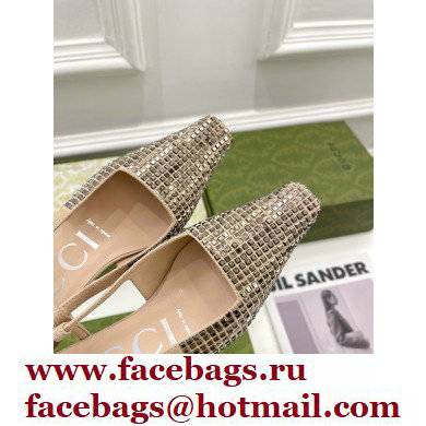 Gucci Heel 4cm Crystals Slingback Pumps Beige 2022