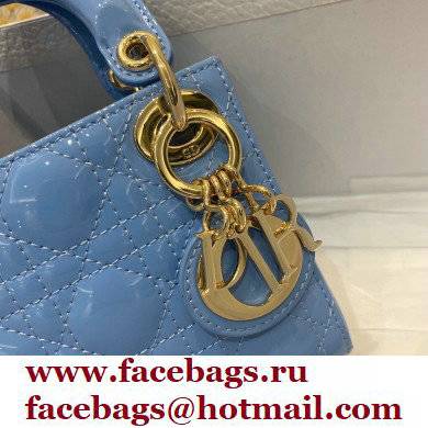 Lady Dior Micro Bag in Patent Cannage Calfskin Blue 2021