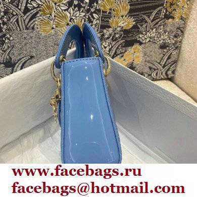 Lady Dior Micro Bag in Patent Cannage Calfskin Blue 2021