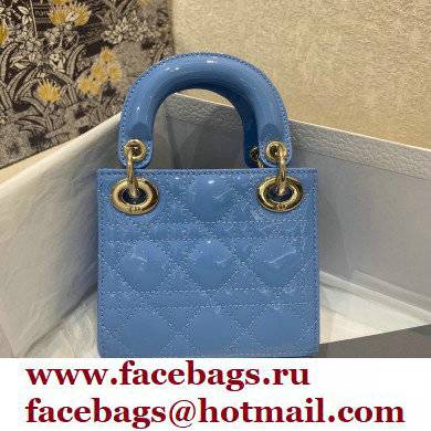 Lady Dior Micro Bag in Patent Cannage Calfskin Blue 2021