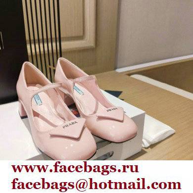 Prada Heel 5cm Triangle Logo Patent Leather Pumps Light Pink 2021