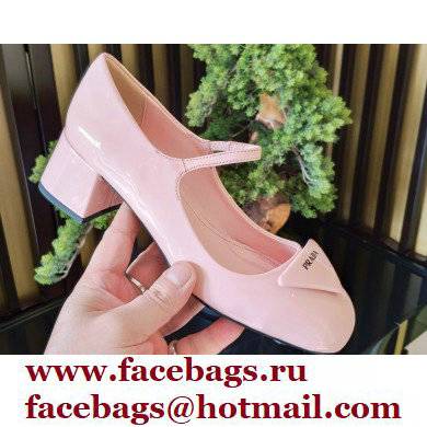 Prada Heel 5cm Triangle Logo Patent Leather Pumps Light Pink 2021