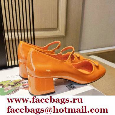 Prada Heel 5cm Triangle Logo Patent Leather Pumps Orange 2021