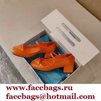 Prada Heel 5cm Triangle Logo Patent Leather Pumps Orange 2021