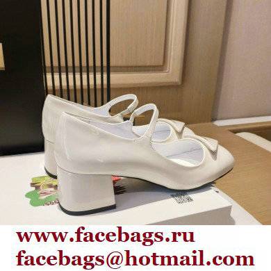 Prada Heel 5cm Triangle Logo Patent Leather Pumps White 2021