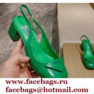 Prada Heel 5cm Triangle Logo Patent Leather Sling-back Pumps Green 2021