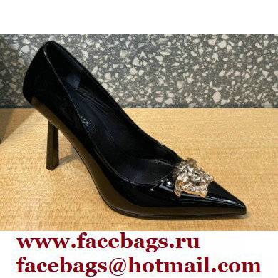 Versace Heel 9.5cm La Medusa Patent Leather Pumps Black/Gold 2021