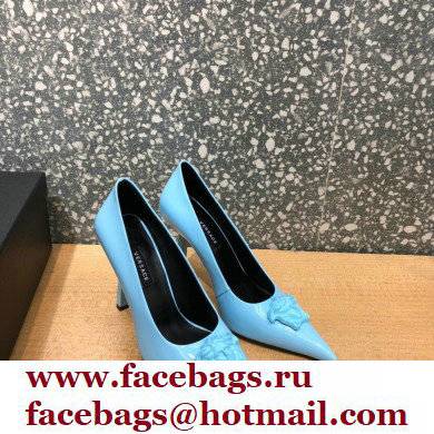 Versace Heel 9.5cm La Medusa Patent Leather Pumps Sky Blue 2021