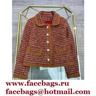 chanel red tweed coat and skirt 2022SS