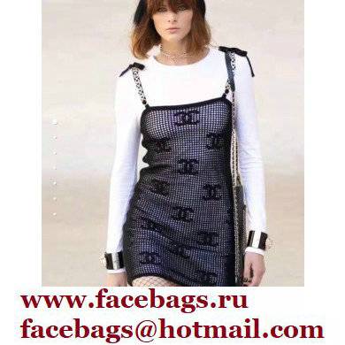 chanel white T-shirt and black net dress 2022SS