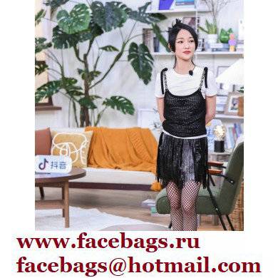 chanel white T-shirt and black net dress 2022SS