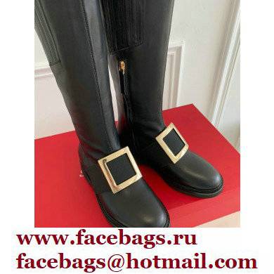 roger vivier Viv' Rangers Metal Buckle Boots in Leather black