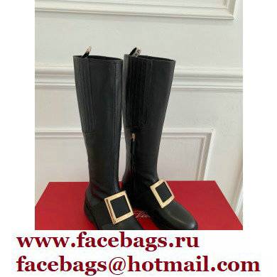 roger vivier Viv' Rangers Metal Buckle Boots in Leather black