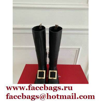 roger vivier Viv' Rangers Metal Buckle Boots in Leather black