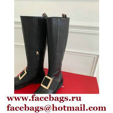 roger vivier Viv' Rangers Metal Buckle Boots in Leather black