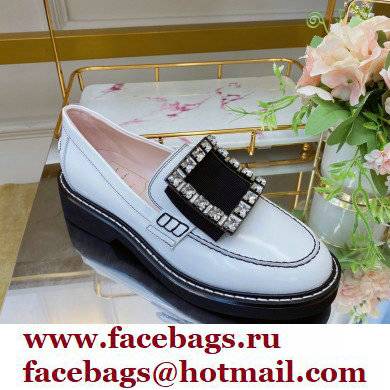 roger vivier Viv' Rangers metal Buckle Loafers in Patent Leather white/black