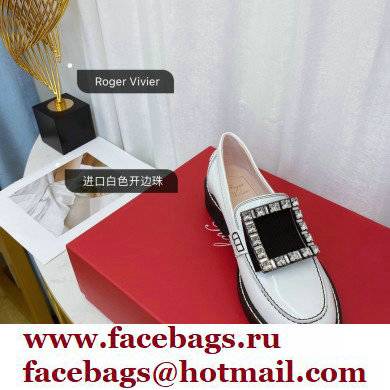 roger vivier Viv' Rangers metal Buckle Loafers in Patent Leather white/black