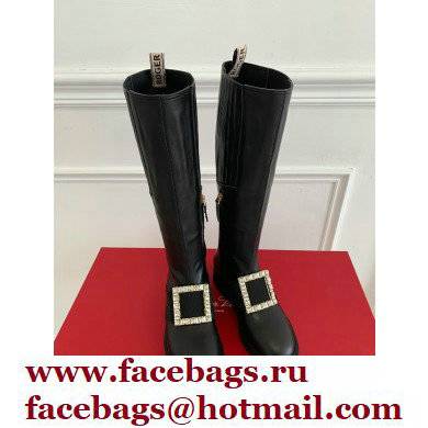 roger vivier Viv' Rangers strass Buckle Boots in Leather black