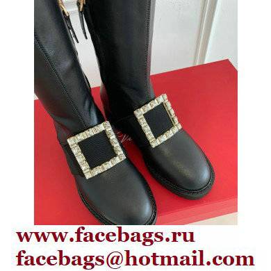 roger vivier Viv' Rangers strass Buckle Boots in Leather black