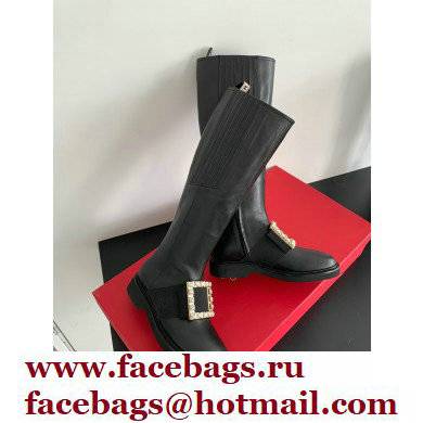 roger vivier Viv' Rangers strass Buckle Boots in Leather black