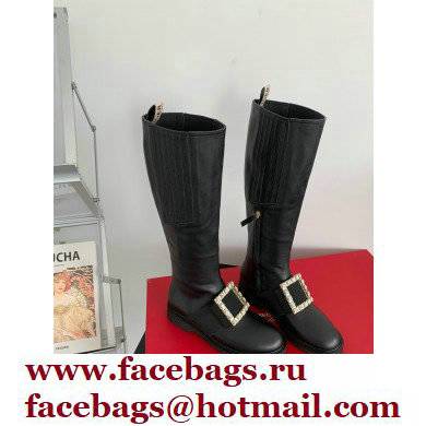 roger vivier Viv' Rangers strass Buckle Boots in Leather black