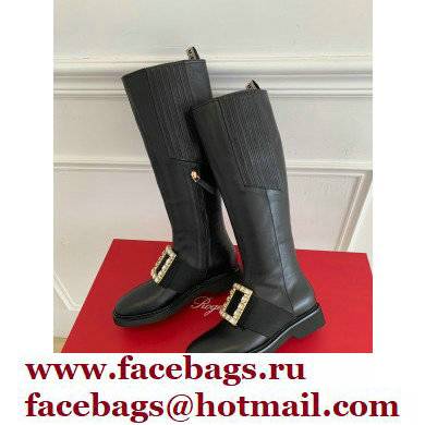 roger vivier Viv' Rangers strass Buckle Boots in Leather black