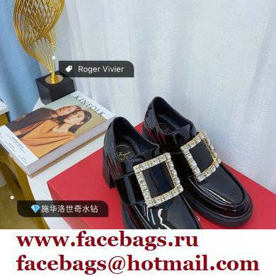 roger vivier Viv' Rangers strass Buckle Loafers in Patent Leather black