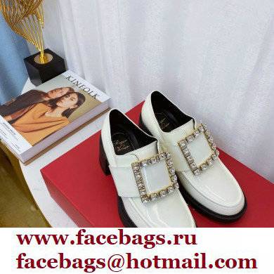 roger vivier Viv' Rangers strass Buckle Loafers in Patent Leather white