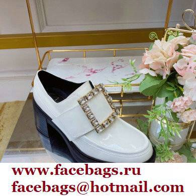 roger vivier Viv' Rangers strass Buckle Loafers in Patent Leather white