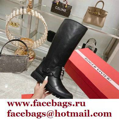 roger vivier Walky Viv' Strass Buckle High Boots in Leather black