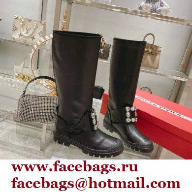 roger vivier Walky Viv' Strass Buckle High Boots in Leather black