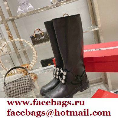 roger vivier Walky Viv' Strass Buckle High Boots in Leather black