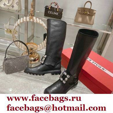 roger vivier Walky Viv' Strass Buckle High Boots in Leather black