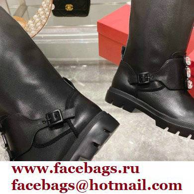 roger vivier Walky Viv' Strass Buckle High Boots in Leather black