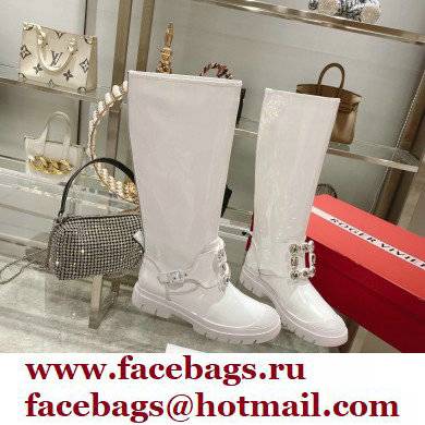 roger vivier Walky Viv' Strass Buckle High Boots in patent Leather white