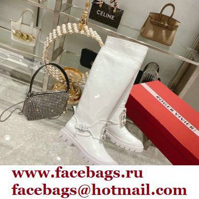 roger vivier Walky Viv' Strass Buckle High Boots in patent Leather white